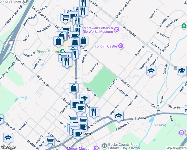 map of restaurants, bars, coffee shops, grocery stores, and more near 333 Lacey Avenue in Doylestown