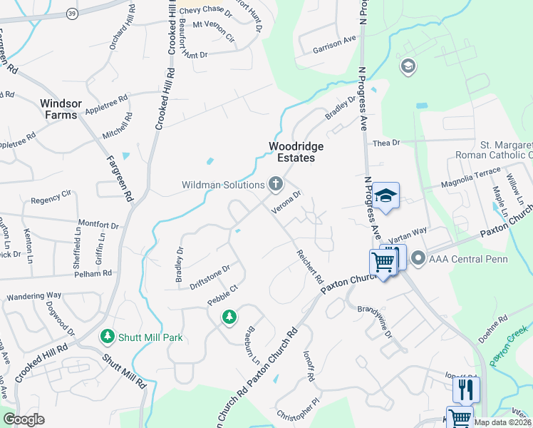 map of restaurants, bars, coffee shops, grocery stores, and more near 2005 Bradley Drive in Harrisburg
