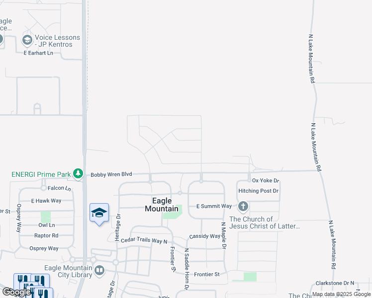 map of restaurants, bars, coffee shops, grocery stores, and more near 2041 Granite Lane in Eagle Mountain