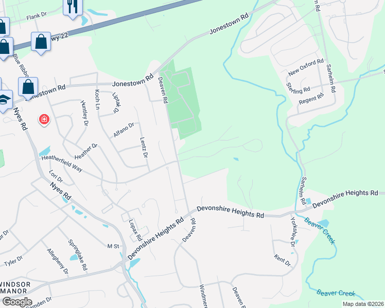map of restaurants, bars, coffee shops, grocery stores, and more near 133 Deaven Road in Harrisburg