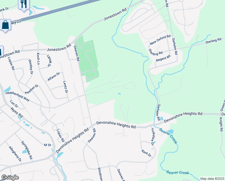 map of restaurants, bars, coffee shops, grocery stores, and more near 6515 Plowman Ridge in Harrisburg