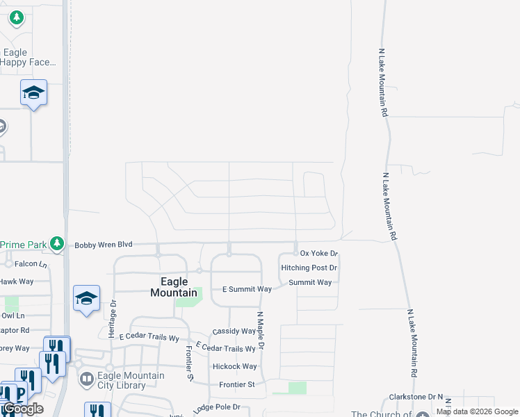 map of restaurants, bars, coffee shops, grocery stores, and more near 2209 Granite Lane in Eagle Mountain