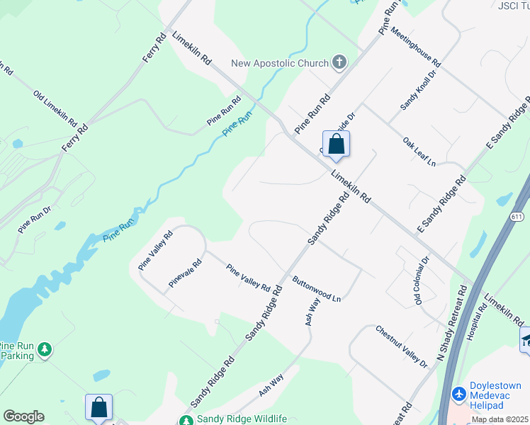 map of restaurants, bars, coffee shops, grocery stores, and more near 38 Shady Grove Circle in Doylestown