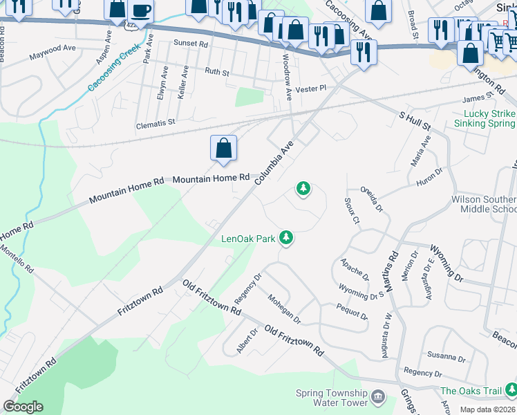 map of restaurants, bars, coffee shops, grocery stores, and more near 12 Michigan Dr in Sinking Spring