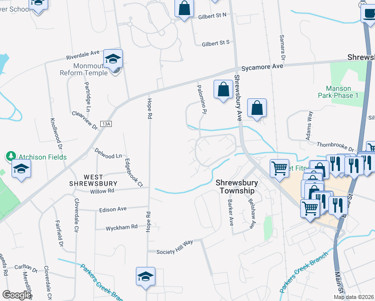 map of restaurants, bars, coffee shops, grocery stores, and more near 15 Joyce Court in Tinton Falls