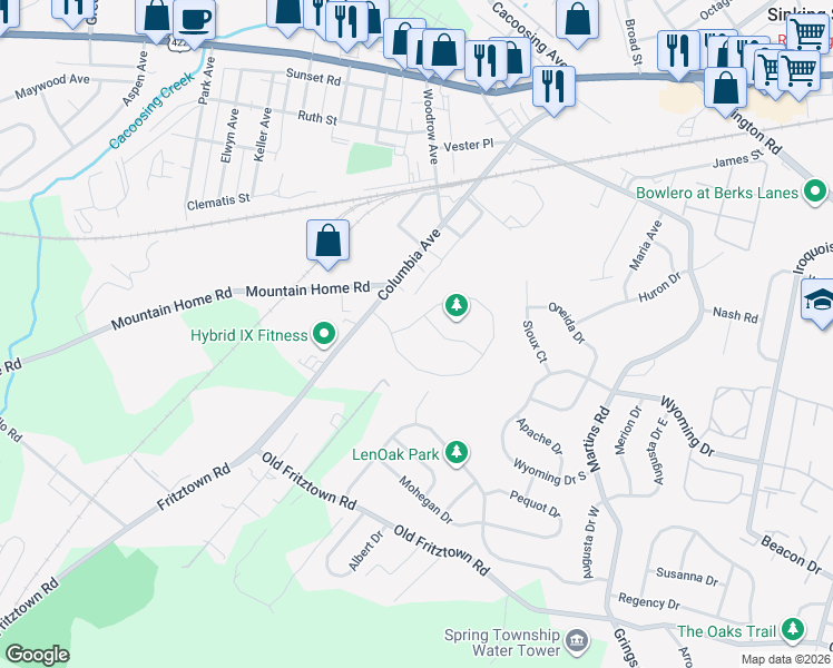 map of restaurants, bars, coffee shops, grocery stores, and more near 7 Michigan Drive in Sinking Spring