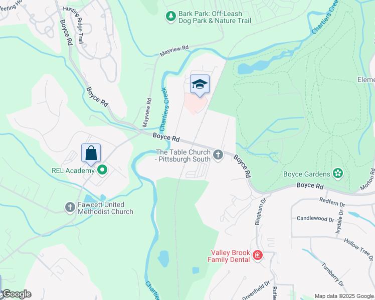 map of restaurants, bars, coffee shops, grocery stores, and more near 1049 Boyce Road in Pittsburgh