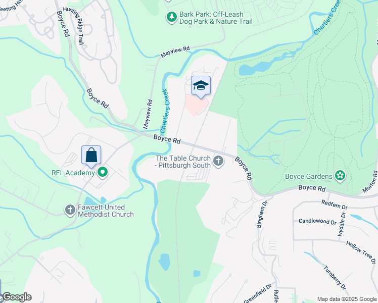 map of restaurants, bars, coffee shops, grocery stores, and more near 1050 Boyce Road in Pittsburgh