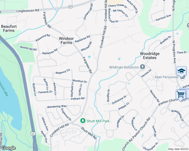 map of restaurants, bars, coffee shops, grocery stores, and more near 4001 Crooked Hill Road in Harrisburg