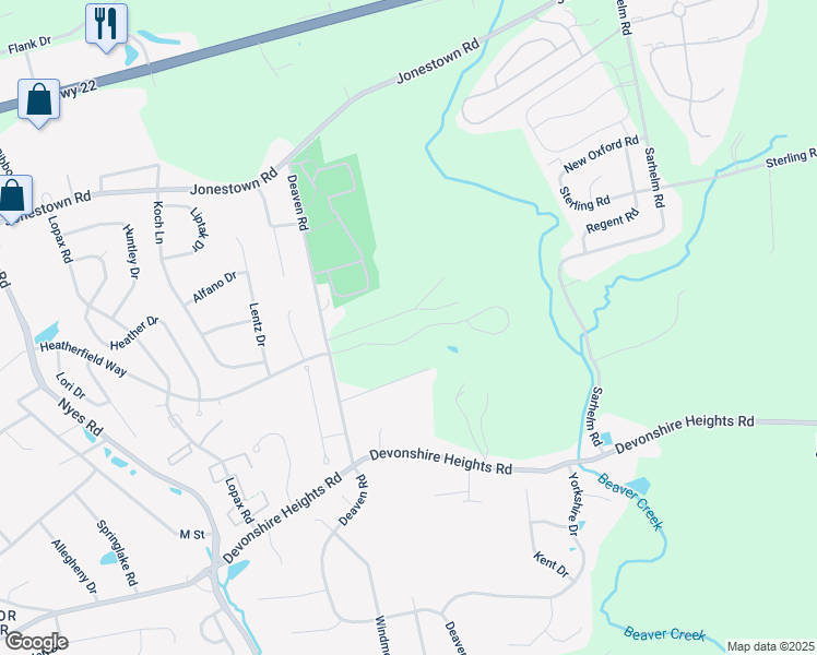 map of restaurants, bars, coffee shops, grocery stores, and more near 6512 Plowman Ridge in Harrisburg