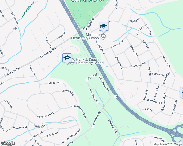 map of restaurants, bars, coffee shops, grocery stores, and more near 4 Julian Way in Marlboro Township