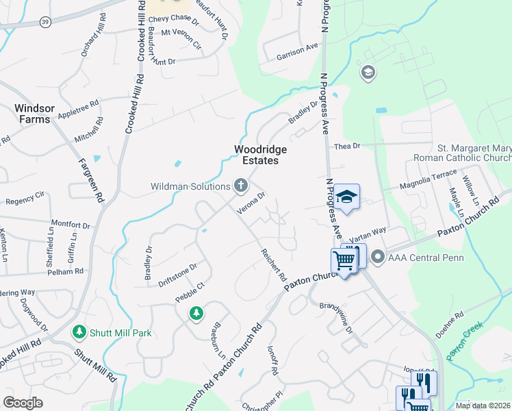 map of restaurants, bars, coffee shops, grocery stores, and more near 2017 Verona Drive in Harrisburg