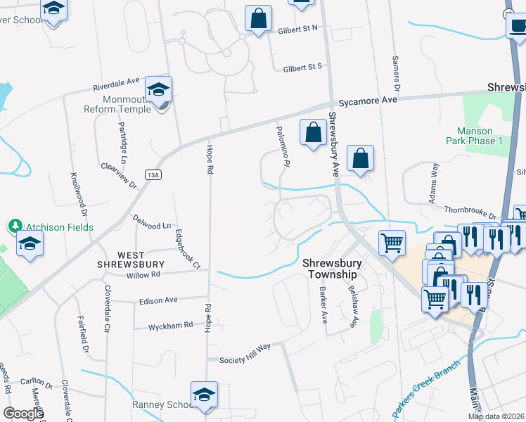 map of restaurants, bars, coffee shops, grocery stores, and more near 8 Joyce Court in Tinton Falls