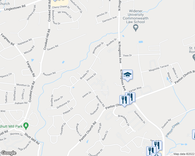 map of restaurants, bars, coffee shops, grocery stores, and more near 214 Cherrington Drive in Harrisburg