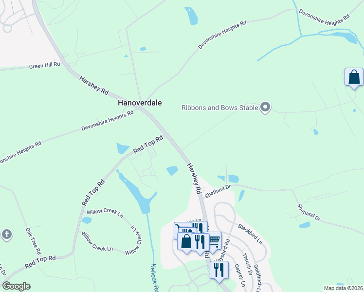 map of restaurants, bars, coffee shops, grocery stores, and more near 621 Pennsylvania 39 in Hummelstown