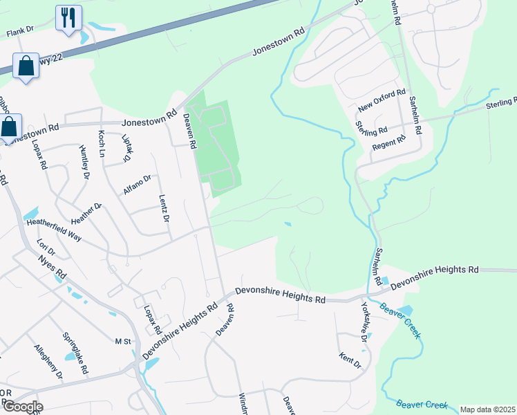 map of restaurants, bars, coffee shops, grocery stores, and more near 6512 Plowman Ridge in Harrisburg