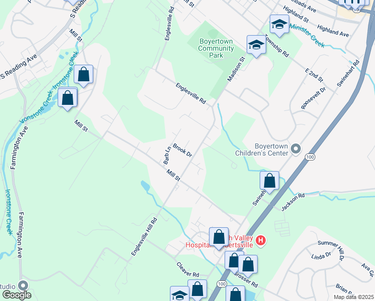 map of restaurants, bars, coffee shops, grocery stores, and more near 1 Dale Court in Boyertown