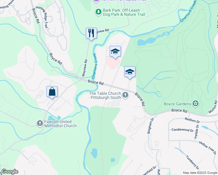 map of restaurants, bars, coffee shops, grocery stores, and more near 1050 Boyce Road in Pittsburgh