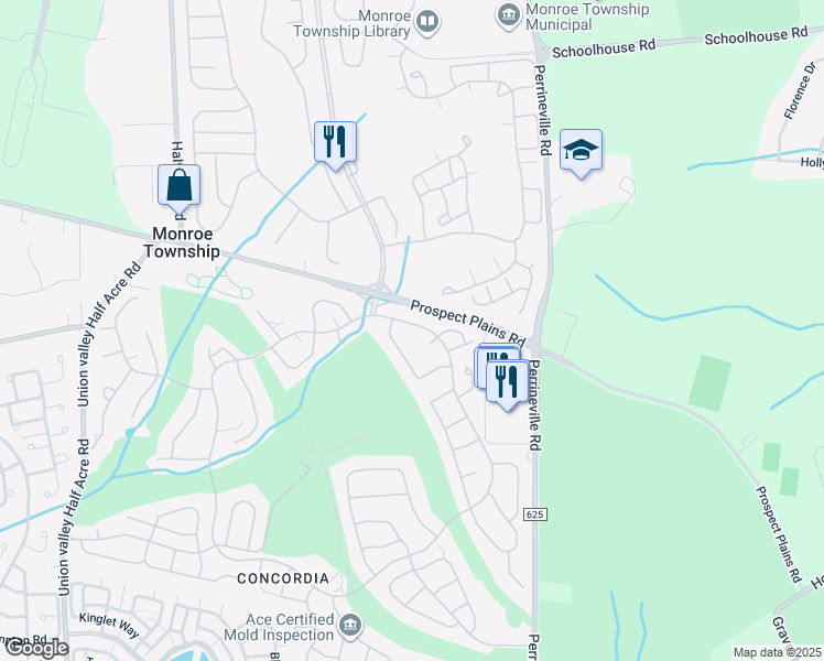 map of restaurants, bars, coffee shops, grocery stores, and more near 28B John Paul Jones Drive in Monroe Township