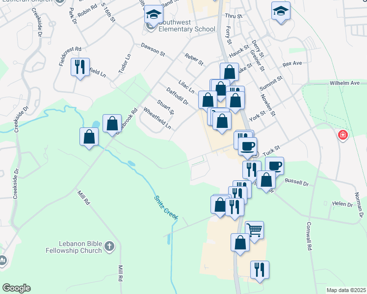 map of restaurants, bars, coffee shops, grocery stores, and more near 1702 Summit Street in Lebanon