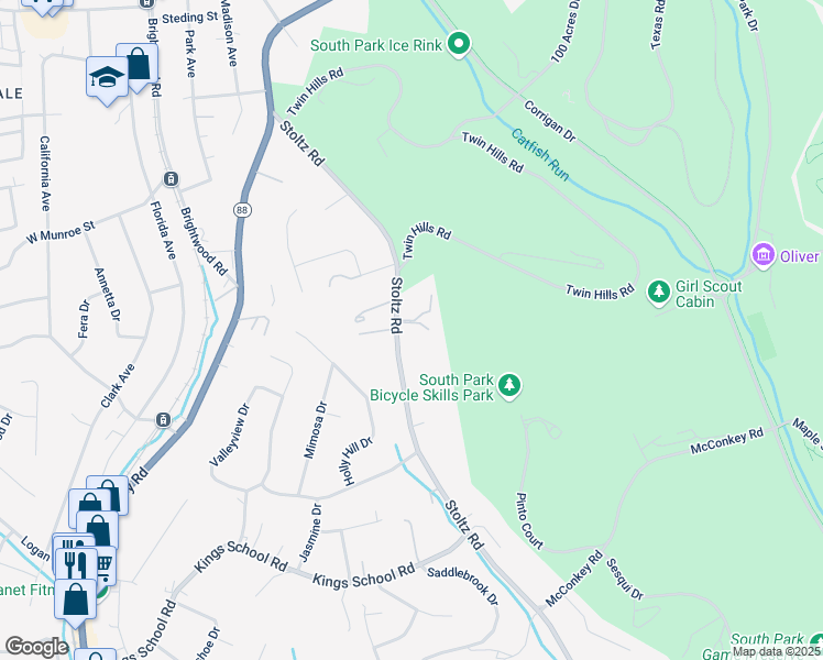 map of restaurants, bars, coffee shops, grocery stores, and more near 1381 Stoltz Road in Bethel Park