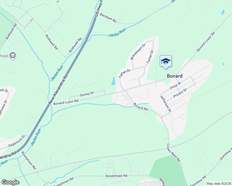 map of restaurants, bars, coffee shops, grocery stores, and more near 101 Alfred Place in Greensburg
