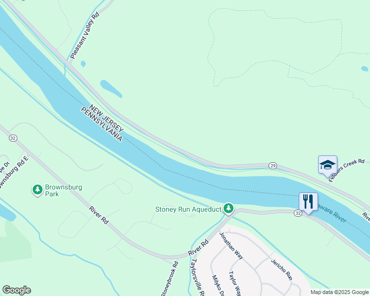 map of restaurants, bars, coffee shops, grocery stores, and more near 1600 River Road in Hopewell Township