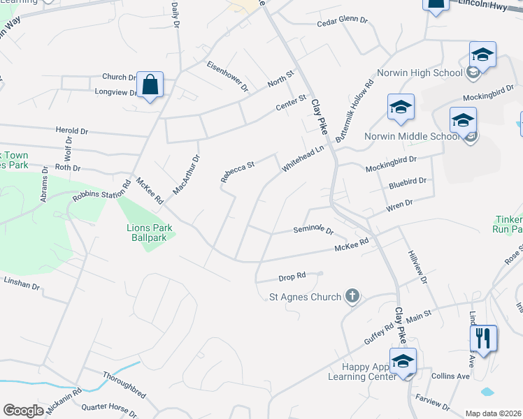 map of restaurants, bars, coffee shops, grocery stores, and more near 900 North Whitmore Road in Irwin