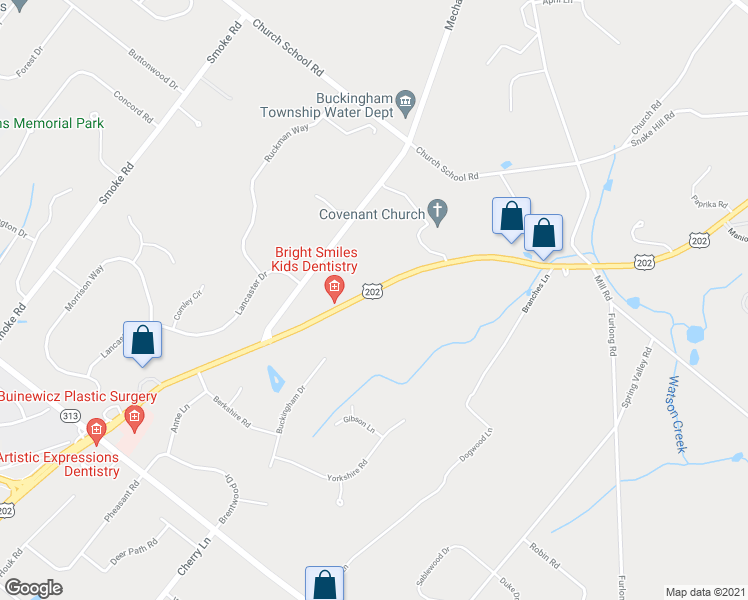 map of restaurants, bars, coffee shops, grocery stores, and more near 3921 U.S. 202 in Doylestown