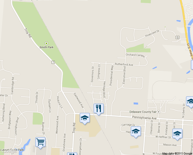 map of restaurants, bars, coffee shops, grocery stores, and more near 619 Congress Court in Delaware