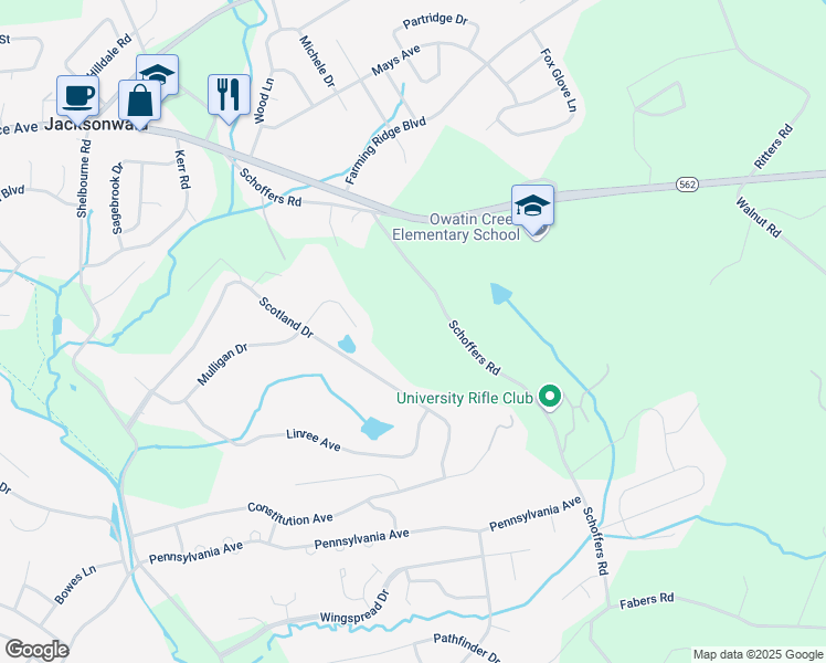 map of restaurants, bars, coffee shops, grocery stores, and more near 431 Schoffers Road in Reading