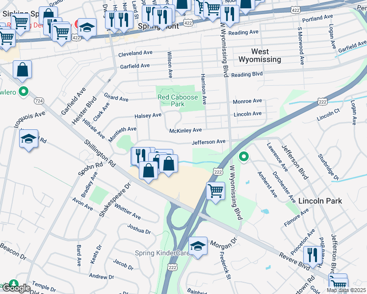 map of restaurants, bars, coffee shops, grocery stores, and more near 2468 Jefferson Avenue in West Lawn