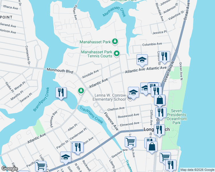 map of restaurants, bars, coffee shops, grocery stores, and more near 370 MacArthur Avenue in Long Branch