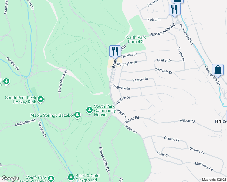 map of restaurants, bars, coffee shops, grocery stores, and more near 6602 Springvale Drive in Pittsburgh