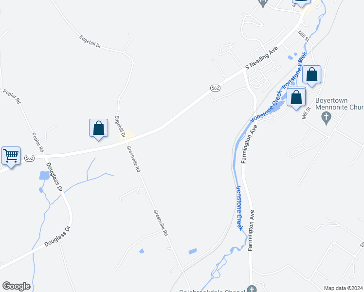 map of restaurants, bars, coffee shops, grocery stores, and more near 976 Reading Avenue in Boyertown