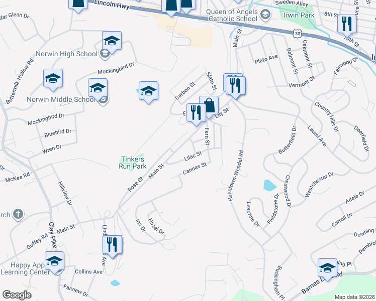 map of restaurants, bars, coffee shops, grocery stores, and more near in North Irwin