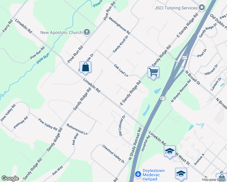 map of restaurants, bars, coffee shops, grocery stores, and more near 106 Julie Lane in Doylestown