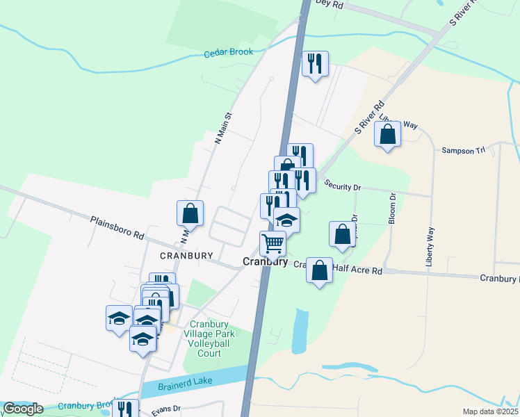 map of restaurants, bars, coffee shops, grocery stores, and more near 18 Ryan Road in Cranbury Township