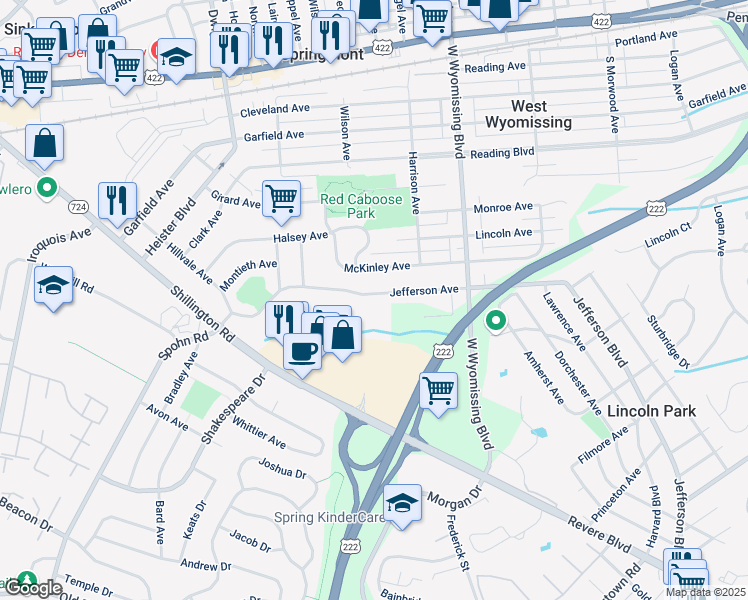 map of restaurants, bars, coffee shops, grocery stores, and more near 2468 Jefferson Avenue in West Lawn