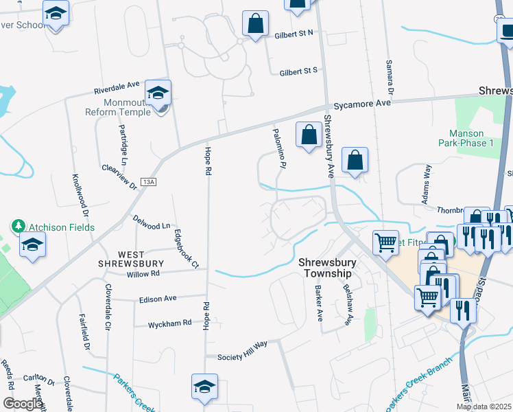 map of restaurants, bars, coffee shops, grocery stores, and more near 15 Joyce Court in Tinton Falls