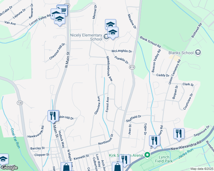 map of restaurants, bars, coffee shops, grocery stores, and more near 71 Forest Avenue in Greensburg