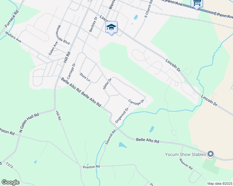 map of restaurants, bars, coffee shops, grocery stores, and more near 6 Sharon Lane in Wernersville