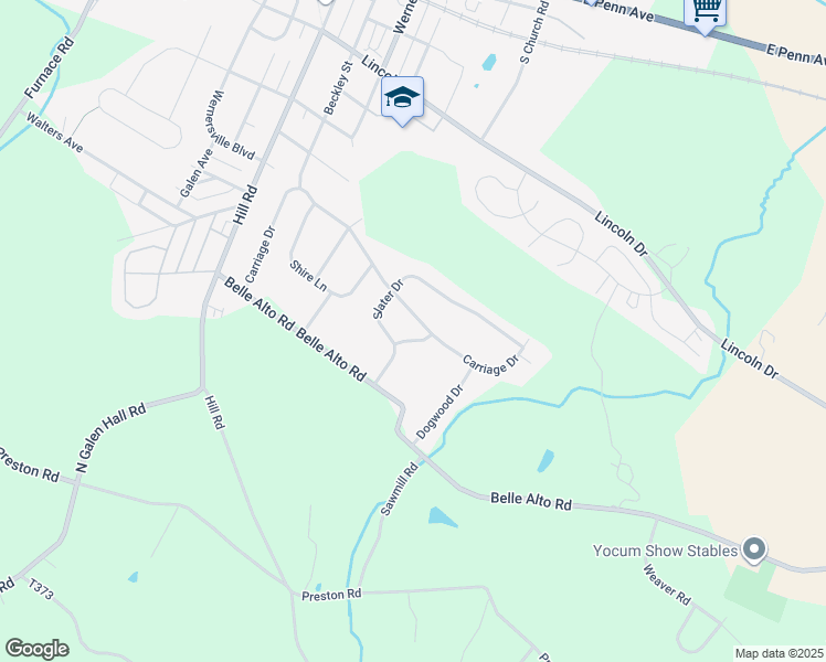 map of restaurants, bars, coffee shops, grocery stores, and more near 6 Sharon Lane in Wernersville