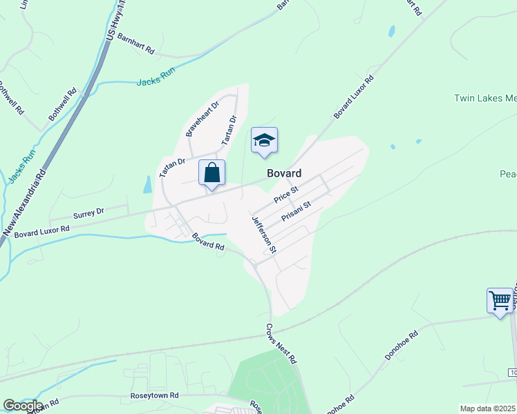 map of restaurants, bars, coffee shops, grocery stores, and more near 304 Third Street in Bovard
