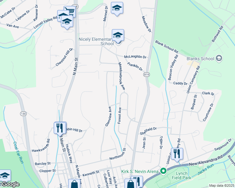 map of restaurants, bars, coffee shops, grocery stores, and more near 71 Forest Avenue in Greensburg