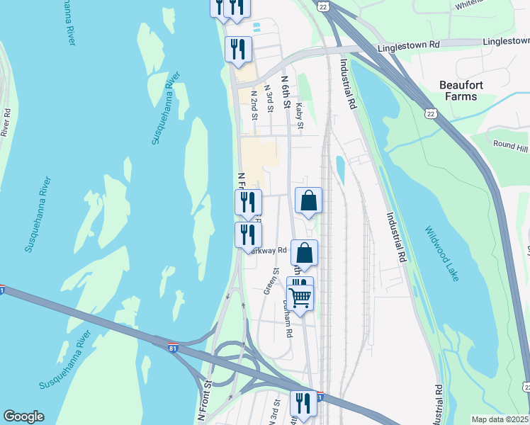 map of restaurants, bars, coffee shops, grocery stores, and more near 4021 N 2nd St in Harrisburg
