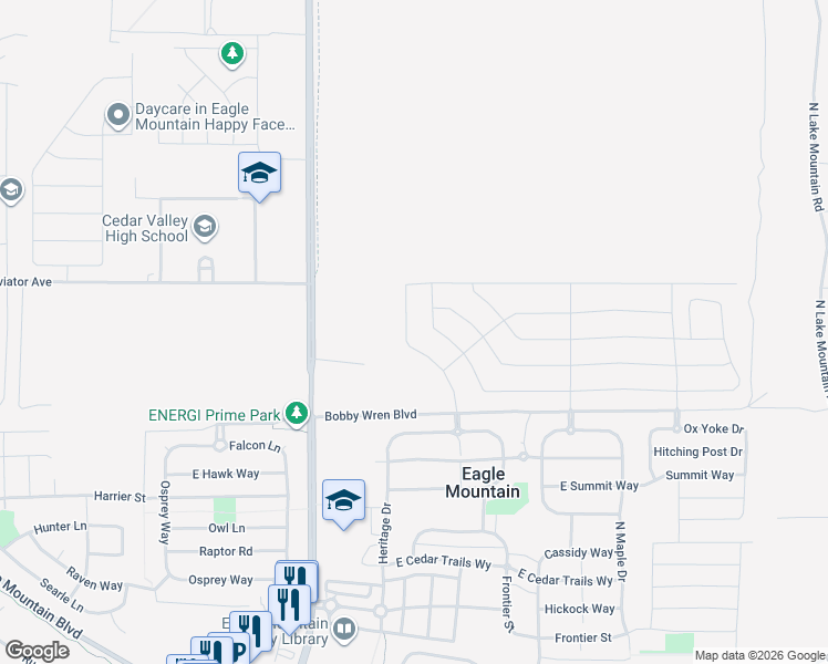 map of restaurants, bars, coffee shops, grocery stores, and more near 4898 North Topaz Drive in Eagle Mountain