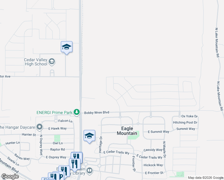 map of restaurants, bars, coffee shops, grocery stores, and more near 4907 Emerald Avenue in Eagle Mountain