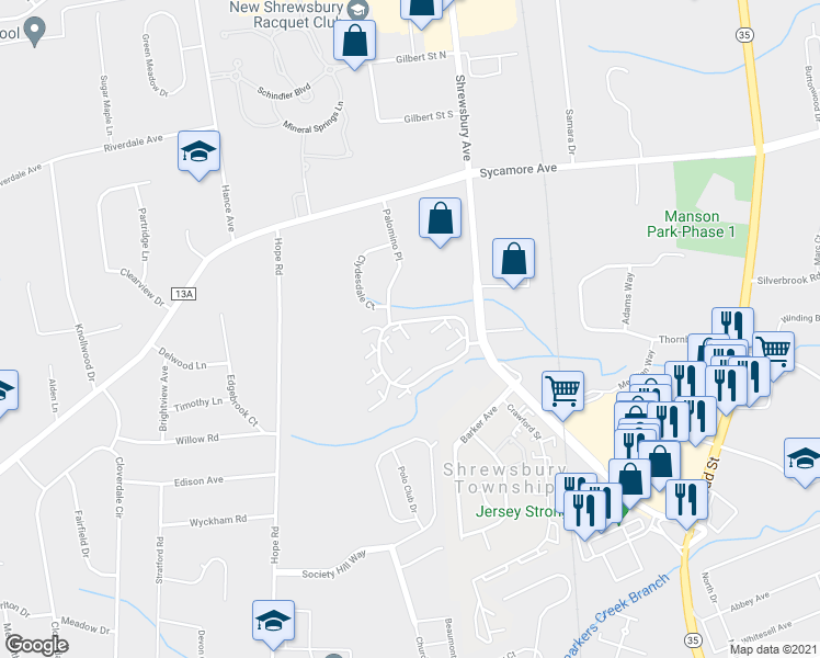 map of restaurants, bars, coffee shops, grocery stores, and more near 3 Carol Court in Tinton Falls