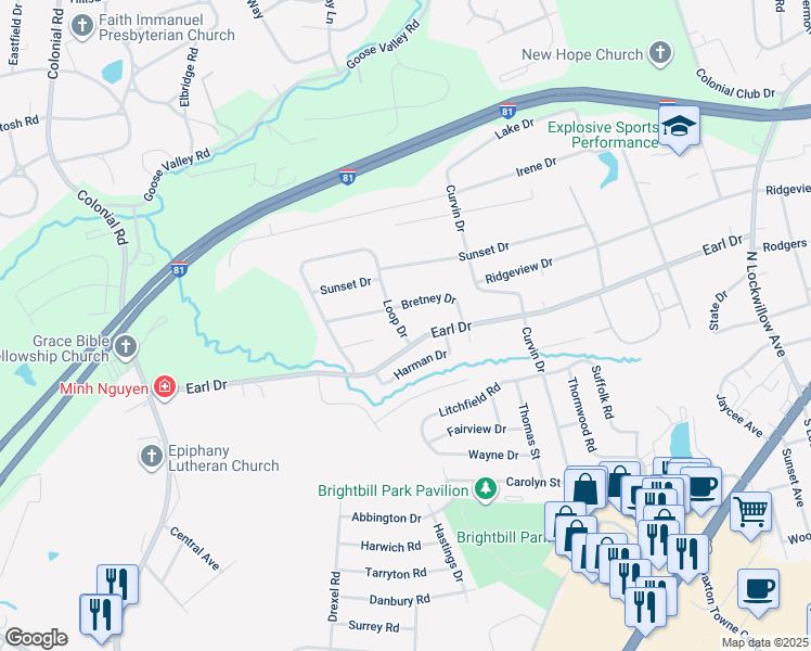 map of restaurants, bars, coffee shops, grocery stores, and more near 1162 Loop Drive in Harrisburg